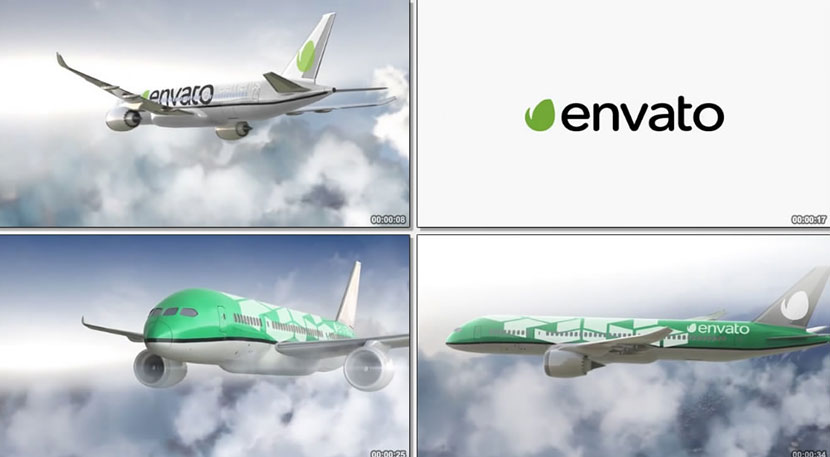 3D飞机LOGO演艺航空飞机标志展示ae模板