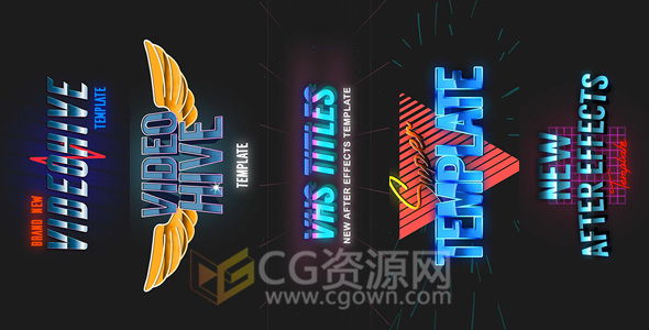 AE模板5组VHS片头动画80年代怀旧风格游戏文字标题开场