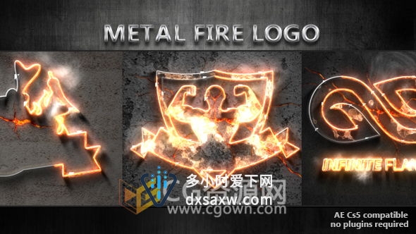火焰燃烧金属标志片头AE模板 爆炸火花路径燃烧演绎LOGO动画