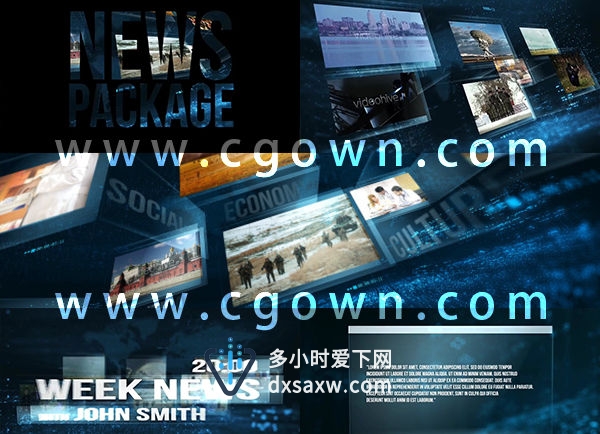 AE模板 高科技感世界地图电网图形元素设计新闻财经政治娱乐包装