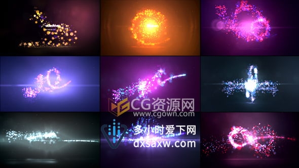 AE模板 9组炫酷漂亮发光粒子路径标志演绎LOGO片头