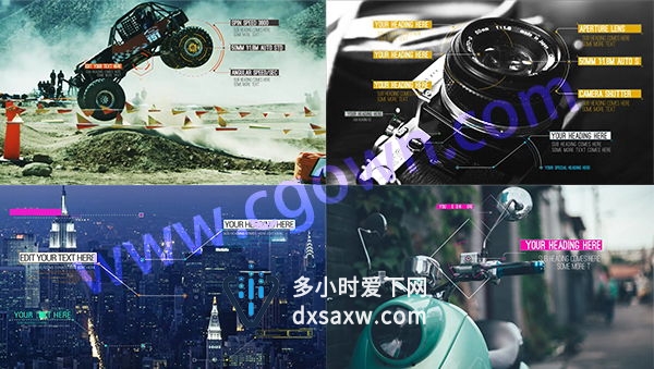 AE模板 科技感呼叫指示线呼出连线条弹出信息介绍窗口界面 带音效