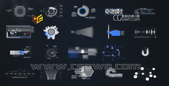 AE模板 高科技计算机全息数据信息图表元素 HUD & Infographic Elements