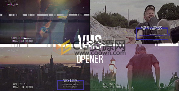 AE模板VHS90年代现代故障幻灯片城市嘻哈宣传视频制作