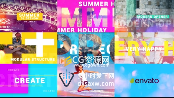 夏季暑假旅游度假视频AE模板 丰富多彩阳光动态回忆相册