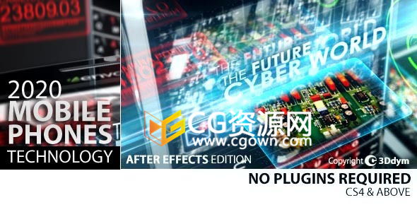 高科技手机全息投影AE模板 机器硬件配置展示图片视频动画