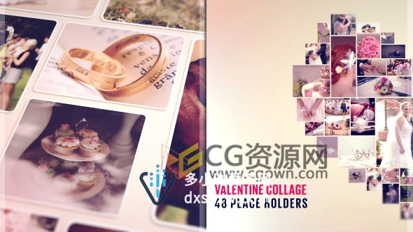 AE模板情人节LOVE相册婚礼照片拼贴画形成心形图案视频