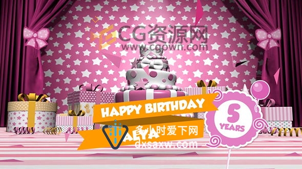 AE儿童小孩生日庆祝相册视频制作工程卡通蛋糕礼物贺卡元素