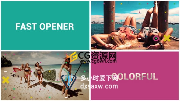AE模板 快节奏时尚多彩图形变化娱乐假旅行活动片头视频