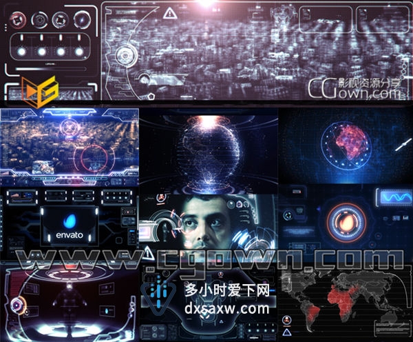 AE模板 终极高科技科幻电影数字信息图形动画 钢铁侠飞行模式HUD界面