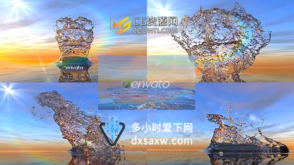 海洋水浪飞溅标志演绎 阳光折射耀斑 Videohive Splash 6134120 AE模板
