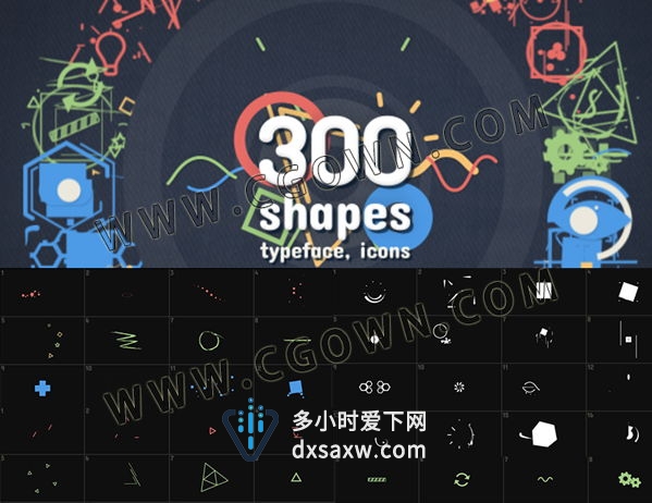 AE模板-300组卡通创意图形MG动画元素设计包转场图标文字标题效果