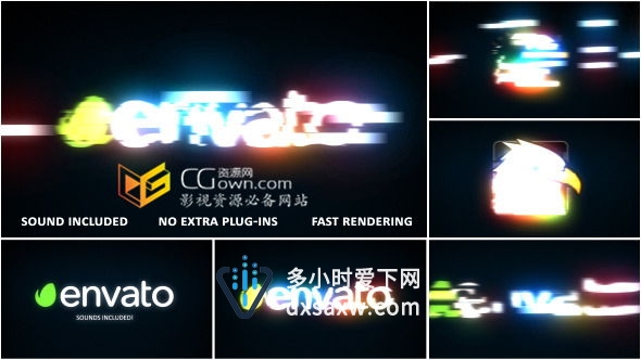 AE模板 灯光快速穿梭汽车赛车游戏标志LOGO动画 带音效素材