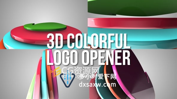 三维彩色标志片头动画AE模板 E3D立体LOGO翻转演绎展示