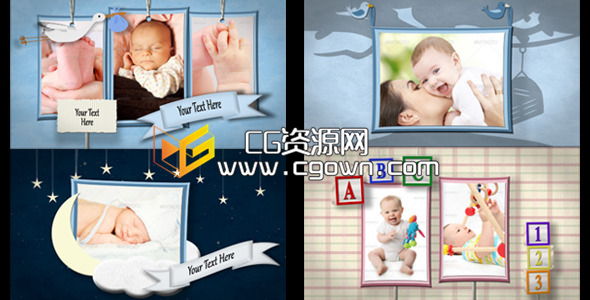 宝宝成长相册 愉快木偶玩具 Videohive Baby Shadowbox Show AE模板