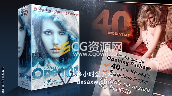 AE模板40种水墨散开动画效果展示时尚图片动态片头视频