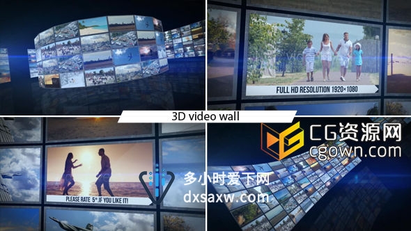 企业产品展示视频墙多屏幕 Videohive 3D Video Wall AE模板