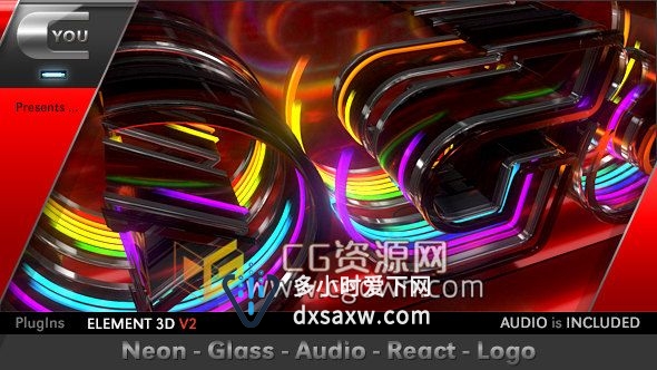 AE模板三维霓虹玻璃音频曲线标志片头LOGO动画E3D工程