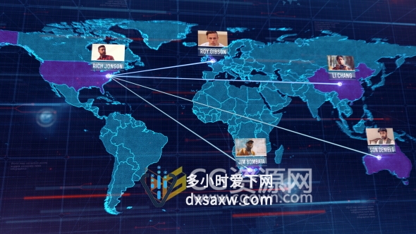 AE模板科技感世界地图全球连线动画电信网络技术宣传包装动画
