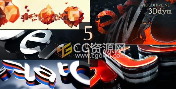 5种三维震撼标志动画片头AE模板 E3D金属游戏LOGO演绎工程