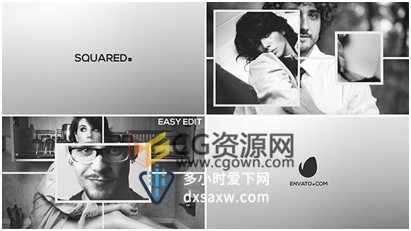 AE模板黑白经典宣传片头图形线框动画展示照片效果工程