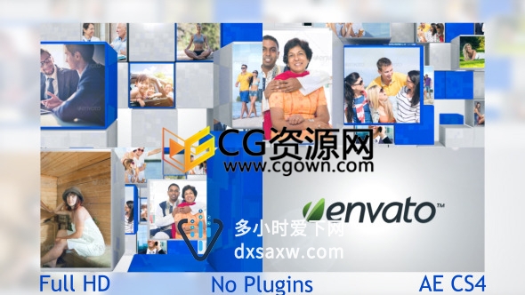 公司宣传标志片头AE模板 3D立体盒子展示照片企业LOGO开场