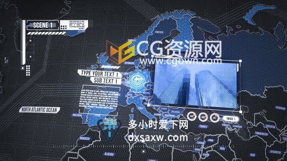 E3D制作全球科幻地图动画AE模板网络技术宣传视频