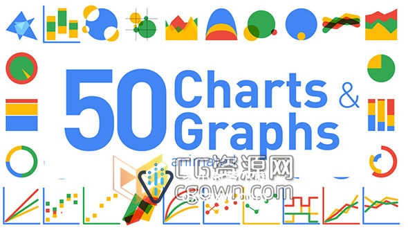 50种图表元素动画AE模板 线条图百分比图饼图图形MG动画