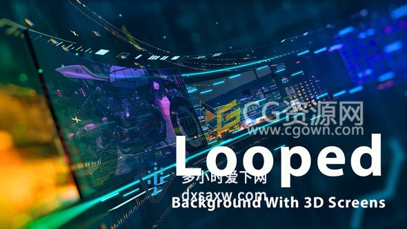 大型科技感360度U型3D屏幕演示AE模板 新闻循环背景视频动画