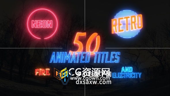 AE模板 火焰燃烧电流发光线闪电霓虹灯文字幕标题动画