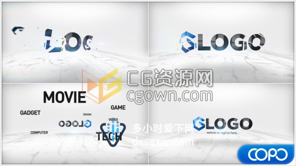 三维旋转破碎汇聚标志动画AE模板 明亮干净三维企业LOGO文字片头