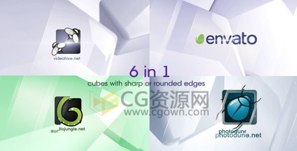 6组不同标志演绎公司LOGO片头AE模板 优雅三维方块折射效果