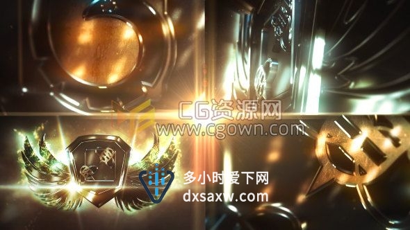 AE模板三维钢铁翅膀盾牌标志动画文字LOGO片头效果E3D工程