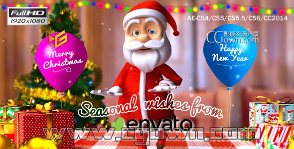 AE模板 圣诞快乐三维卡通圣诞老人 圣诞节问候祝语 Christmas-Happy Santa