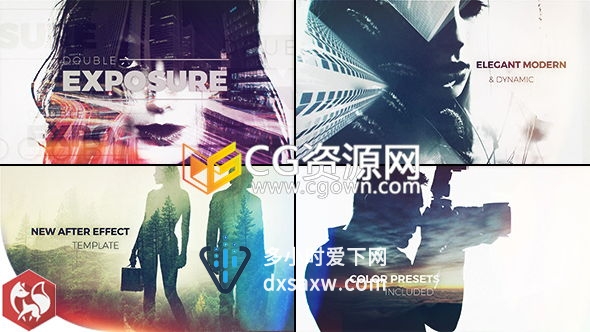 抽象艺术多重曝光展示图片视频AE模板 彩色漏光侦探宣传片头