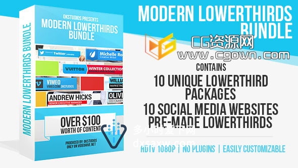 10种实用的现代设计字幕导条 Modern Lower Thirds Bundle (10 in 1) AE模板