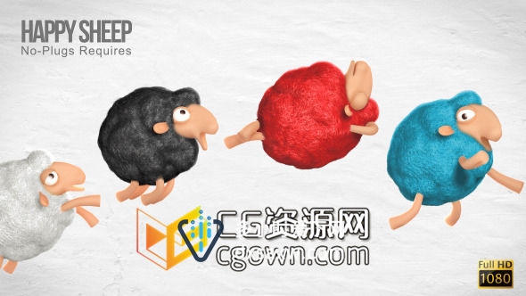 AE模板 不同色彩的可爱快乐3D卡通小绵羊展示宣传口号动画