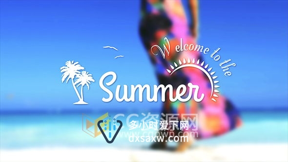 夏日海滩风格标题设计动画AE模板 旅游宣传片横幅标语文字幕动画
