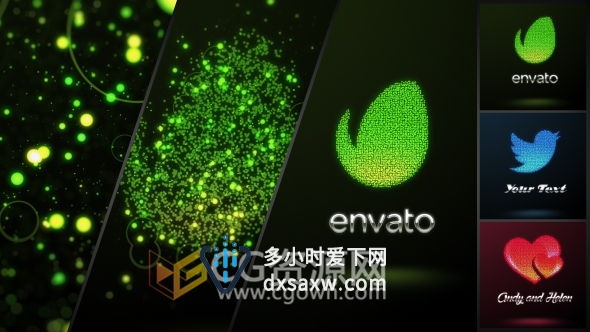 AE模板 互联网公司LOGO片头动画彩色发光粒子点汇集标志演绎效果