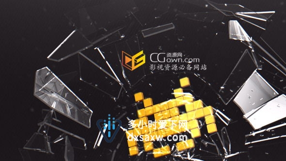AE模板 撞击破碎打破玻璃展示标志LOGO片头动画