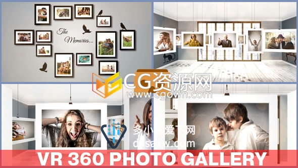 4K分辨率VR相册视频AE模板 悬挂照片360全景虚拟展示动画效果
