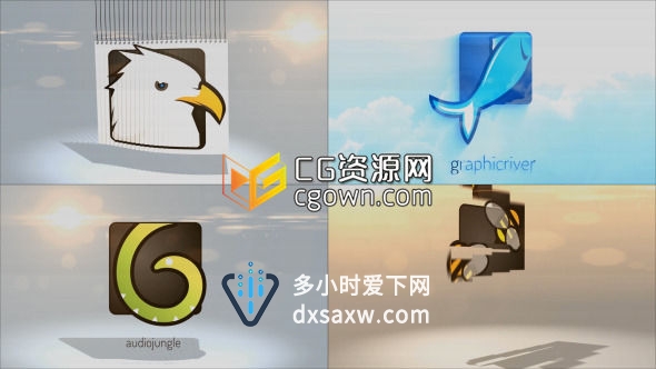 AE模板 4种不同切片动画方式展示标志效果 企业Logo包装视频