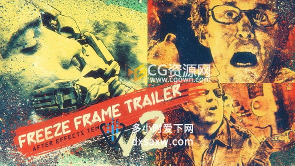 AE模板 动作战争电影或者游戏视频演员人物定格油墨插图风格片头