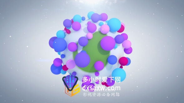 AE模板 充满活力多彩三维粒子球吸附弹跳凝聚标志片头