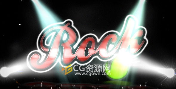 标志片头AE模板 聚光灯照射复古摇滚音乐标志片头LOGO文字开场