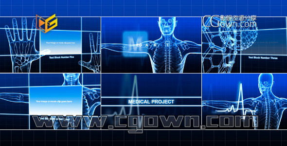AE模板 医疗项目宣传片 生物学解剖学图像 人形式骨骼DNA X射线 Medical Project