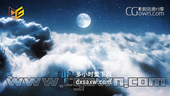 AE模板 夜晚的天空云彩月亮粒子演绎标志动画片头 空间很强