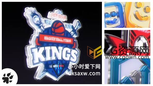 三维玻璃质感标志旋转闪烁演绎动画AE模板 LOGO片头效果