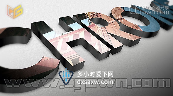 AE模板 三维镀烙镜面反射图片金属质感标志LOGO动画片头