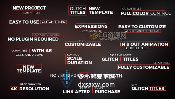 高科技感文字标题动画AE模板 信号损坏噪波数字故障字幕标题动画